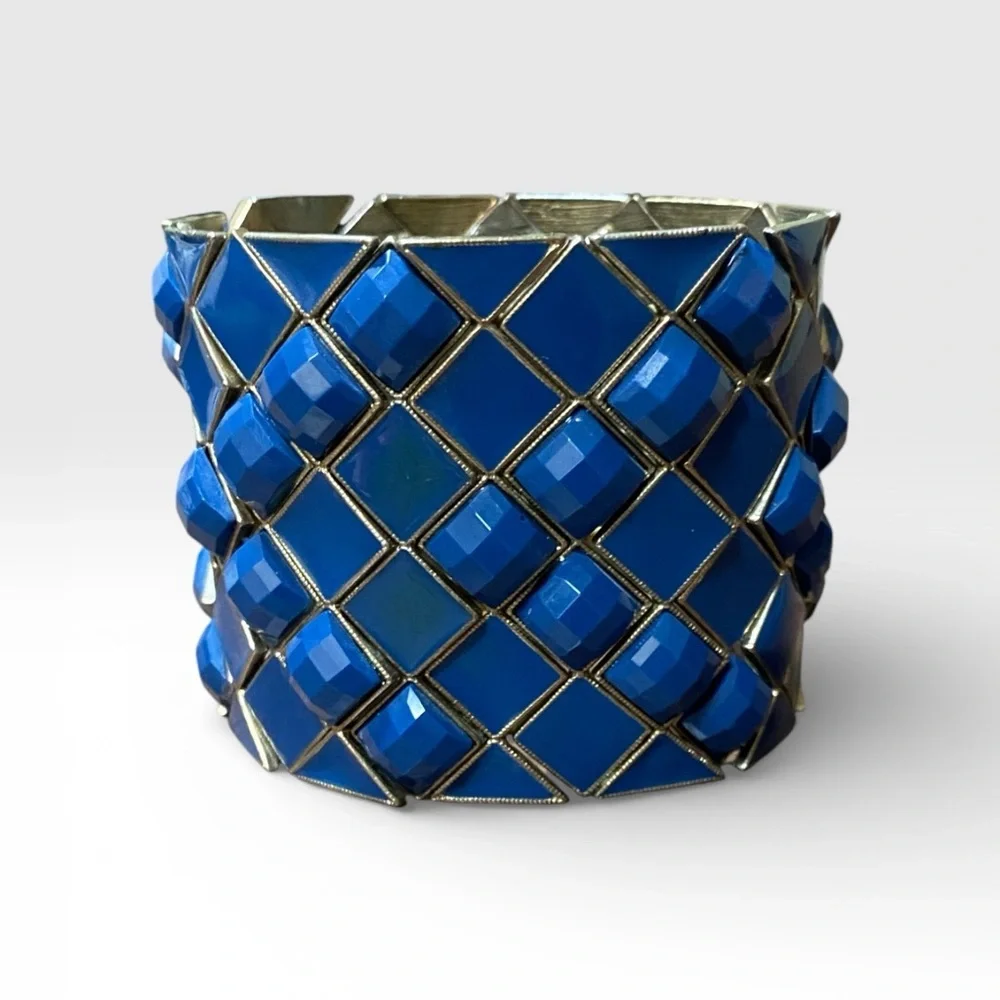 Vintage Blue Geometric Cuff Bracelet